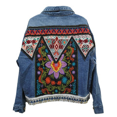 Floral Embroidery Appliques Long Sleeve Denim jacket