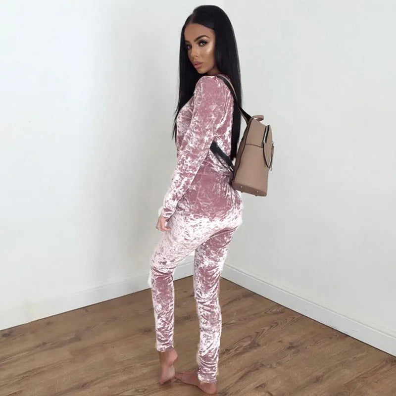 Women's Velvet Tracksuit Two Piece Set Winter Velour Tracksuit Sweat Suit 2 Piece Outfits