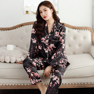Women's Satin Sleepwear Pajama Set Long sleeve Long Pants