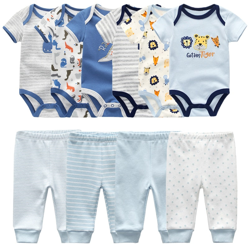 Newborn 6-Piece Bodysuit+4-Piece Pants Sets Baby Toddler Girl Suit Infant Pajama Pure Cotton Sets