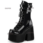 Women's Platform Chunky High Heels Boots Shiny Gothic Platform Boots