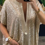 Women's Sequin Sparkly Evening Top in Loose Fit Sizes (S - 3XL) Silver or Gold Comfortable Tops