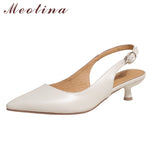 Women's Genuine Leather Slingback Shoes Thin Low Heel Pumps Pointed Toe