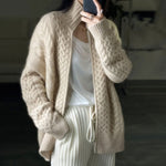 Cashmere Knitted Wool Cardigan for Women Thick Turtleneck Loose Oversize Wool Sweater