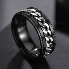 Titanium Rotatable Ring for Women Stainless Steel Grooved Edge Charming Link Chain Promise Wedding Ring Gift For Lover
