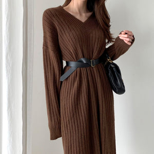 Women Long Sleeve Knitted Loose Sweater Dress