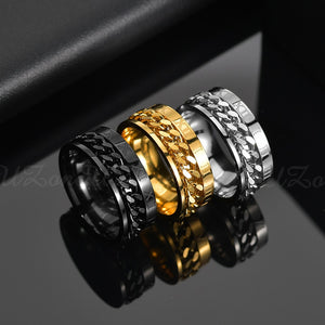 Titanium Rotatable Ring for Women Stainless Steel Grooved Edge Charming Link Chain Promise Wedding Ring Gift For Lover