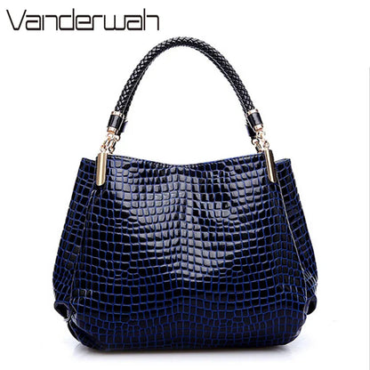 Crocodile Pattern Luxury Handbag Designer PU Leather Top-handle Bag Woven Handle Casual Tote