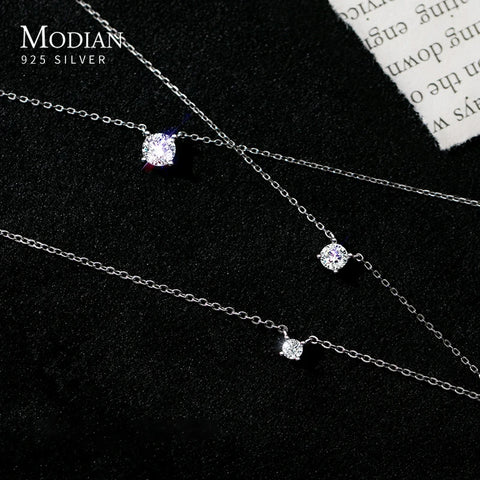 Pendant Necklace Women 925 Sterling Silver Cubic Zirconia Geometric Sparkling Zircon Wedding Jewelry Gift