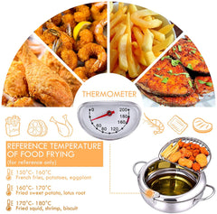 Japanese Deep Frying Pot with Thermometer and Lid Stainless Steel Tempura Deep Fryer