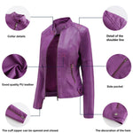 Women's Faux Leather Jacket Spring Autumn Motorcycle Style Stand-up Collar Jacket