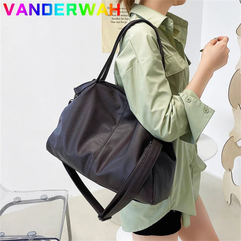 Shoulder Bag Women Large Capacity Black Hobo Solid Soft Faux Leather Crossbody Travel Tote Handbag