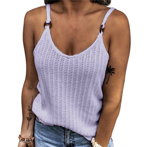 Women's Summer Fashion Tank Tops Sleeveless Round Neck Knit Suspenders Sling Tank T-Shirt