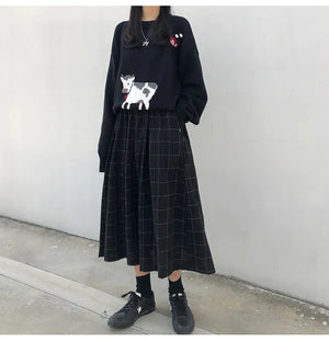 Dark Academia Clothing Japanese Style Long Skirts A-Line Pleated High Elastic Waist Skirts