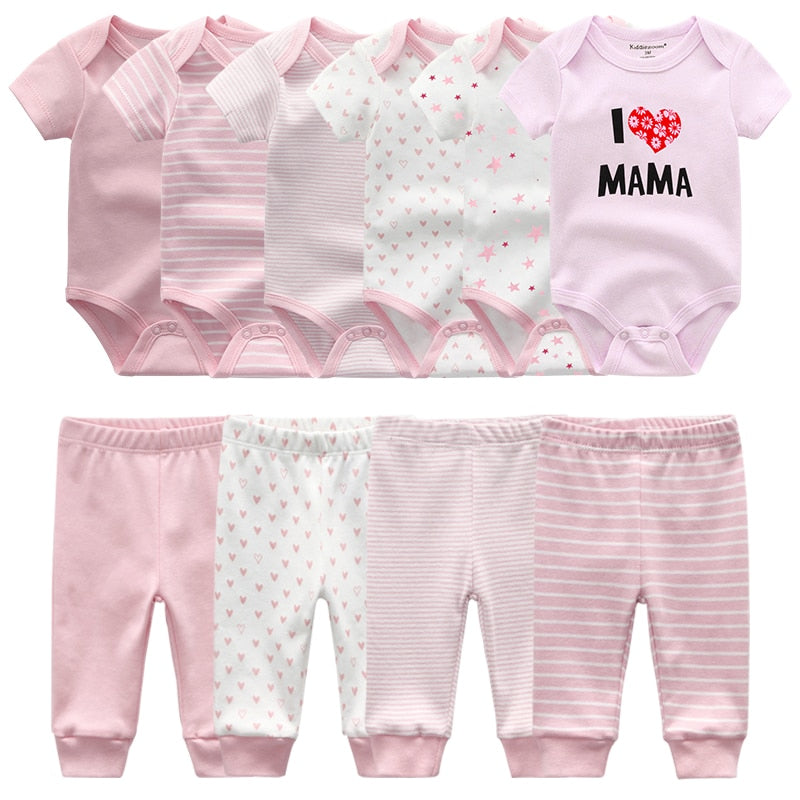 Newborn 6-Piece Bodysuit+4-Piece Pants Sets Baby Toddler Girl Suit Infant Pajama Pure Cotton Sets