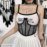 Women's Corset Belt Punk Metal Chain Goth High Waist Vintage Mesh See Through Waist Shaper Corsets