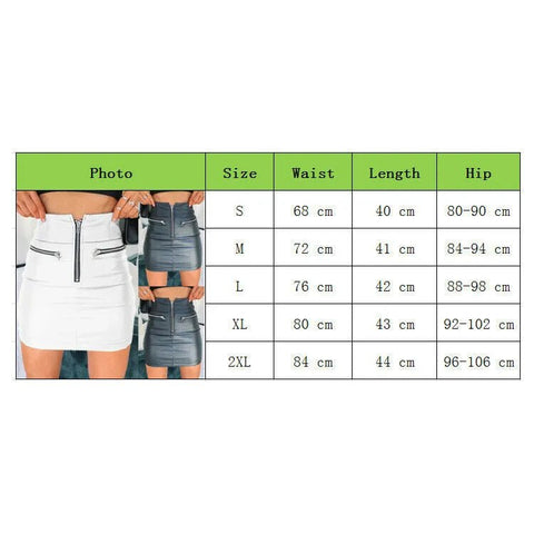 Mini Skirt Women Faux Leather Front Zipper High Waist Pencil Bodycon Club Party Fashion Skirt