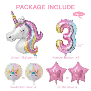 Rainbow Unicorn Balloon Set 32 inch Number Foil Balloons Kids Unicorn Theme Birthday Party Decorations Baby Shower