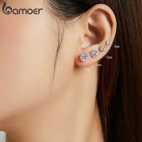 Stud Earrings Women 925 Sterling Silver Platinum Plated Round Cubic Zirconia Hypoallergenic Gift