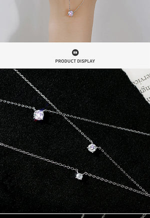 925 Sterling Silver Cubic Zirconia Necklace Geometric Cut Sparkling Zircon Pendant Necklace for Women Wedding Engagement Jewelry Gift for Her