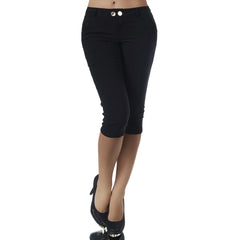Women's Plus Size (S-5XL) Capri Pencil Pants w/ Pockets Button Skinny Summer 3/4 Length Stretch Trousers