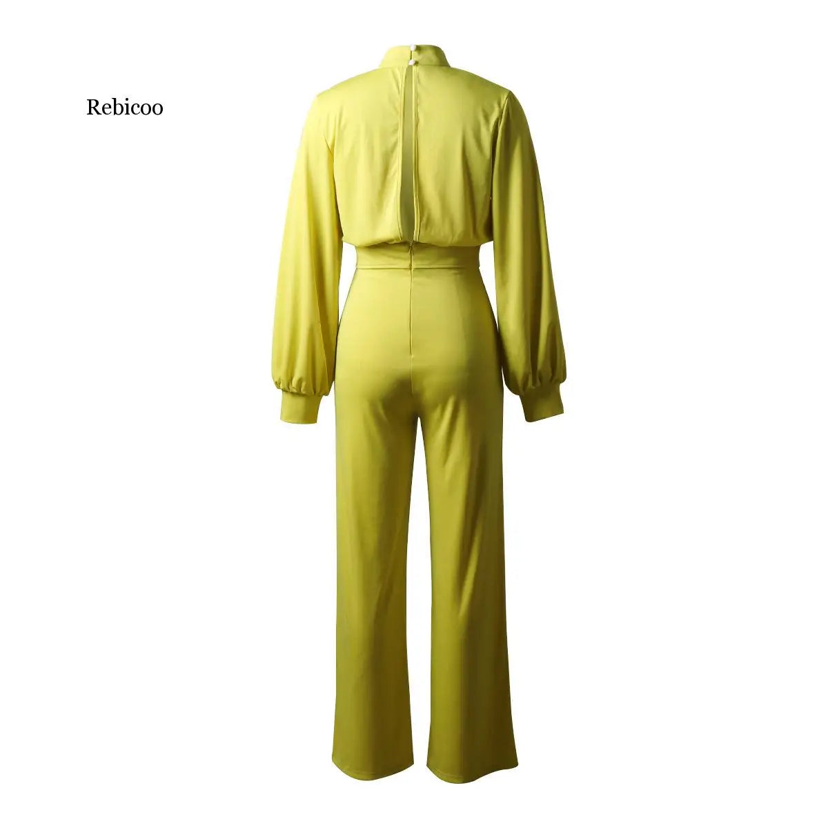 Women's Elegant Fall Fashion Slim Fit Jumpsuit Solid Skinny Casual Overalls Office Party Lantern Sleeve Mock Neck Jumpsuits