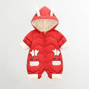 Newborn Baby Winter Snowsuit Velvet Thick Baby Jumpsuit 0-2 Years  Hooded Deer Ears Romper