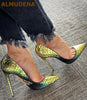 Yellow Green Gradient Color Snakeskin Pumps High Heel Stiletto Shoes Sexy 12cm Thin Heel Pointed Toe Dress Pumps Luxury Shoes