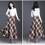 Women's Wool Thick Warm Plaid Skirts British Style Clothing with Pockets Pleated A-Line Midi Tartan Skirt