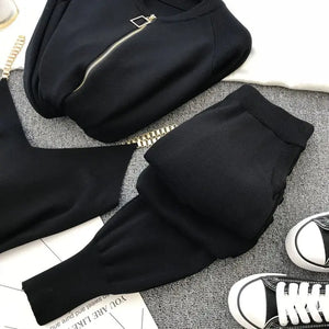 New Fall And Winter 3-Piece Knitted Pant Set Zipper Cardigan + Camisole + Pants Boutique Fashion Suit for Women Casual Tracksuit Set