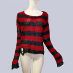 Long Striped Unisex Loose Sweater Cool Gothic Hollow Out Hole Distressed Top