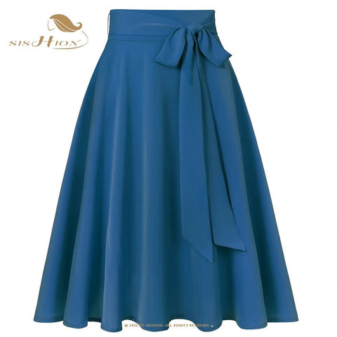 Midi Skirt Women Chiffon Long High Waist Lace-Up All Season Elegant Chic Fashion Casual Skirt