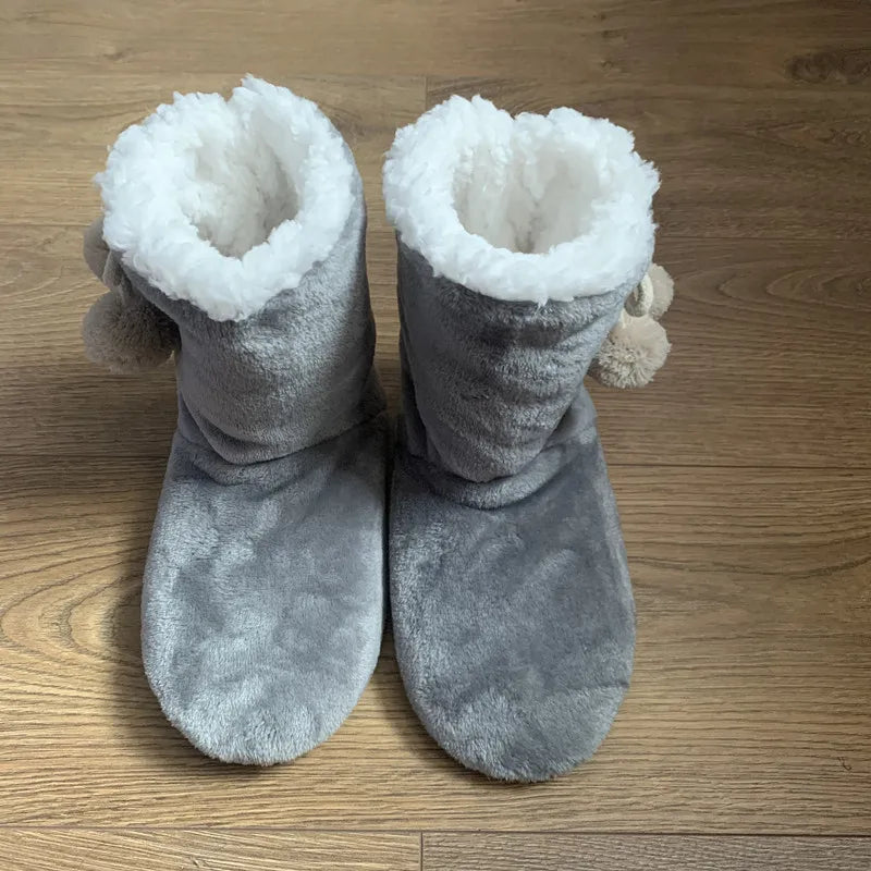 Cozy Flannel Home Indoor Winter Slippers Non Slip Grip Fluffy Boots