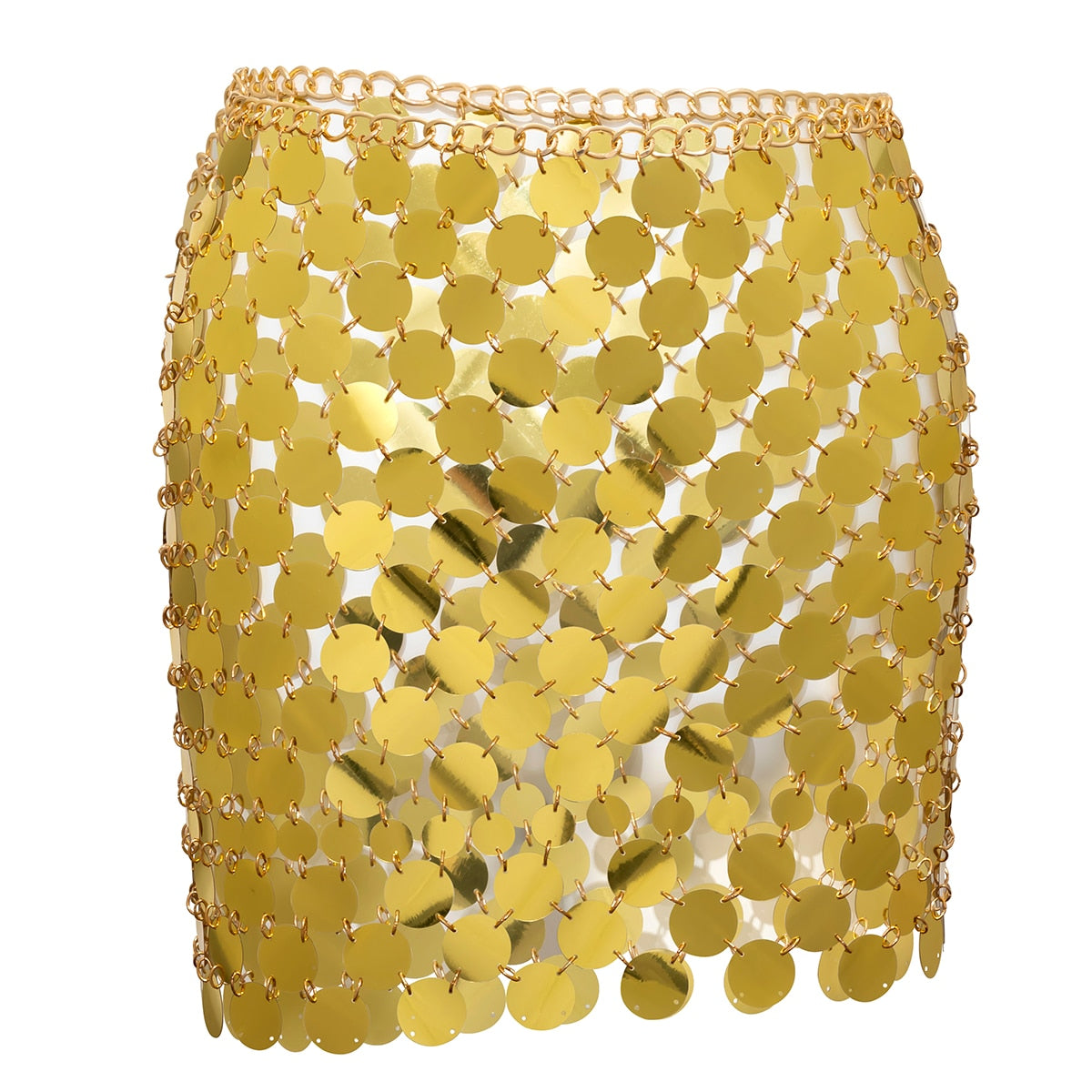 Handmade Mirror Coin Squamous Glitter Sequins Mini Skirt Patchwork Strappy Nightclub Party Skirt