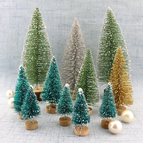 Mini Christmas Tree 5-Piece DIY Cedar Pine Blue Green Gold Silver Table Home Decor Holiday Gift