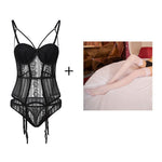 Black White Fashion Lace Bustier Bra Set Embroidered Lace Corset Lingerie Bustier With Cup Girdle Set With Straps Belt