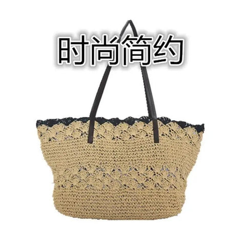 Straw Bag Women Crochet Soft Thin Rope Handbag Casual Summer Beach Tote Purse