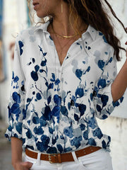 Women's Casual Long-Sleeved Shirt Floral Print Blouse