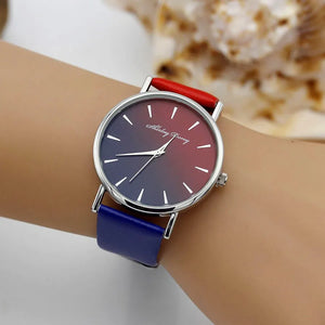 Ladies Casual Gradient Color Watch Various Colors PU Leather Band Luxury Trendy Women's Quartz Watches
