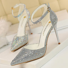 Women's High Heel Shoes w/ Sparkly Rhinestones Elegant Style Pumps Stilettos for Weddings, Galas, etc.