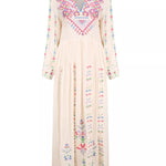 Bohemian Tourist Holiday Travel Beach Dress Embroidered Pattern V-Neck Dress