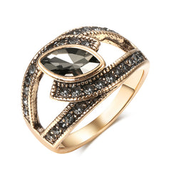 Women's Boho Vintage Style Crystal Ring Antique Gold Big Zirconia Stone Ring