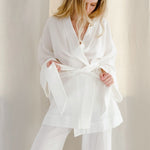 Women's Kimono Style Pajamas Cotton Long Drop Sleeve Flared Pajama Set