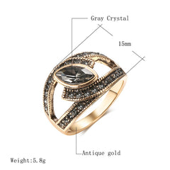 Women's Boho Vintage Style Crystal Ring Antique Gold Big Zirconia Stone Ring