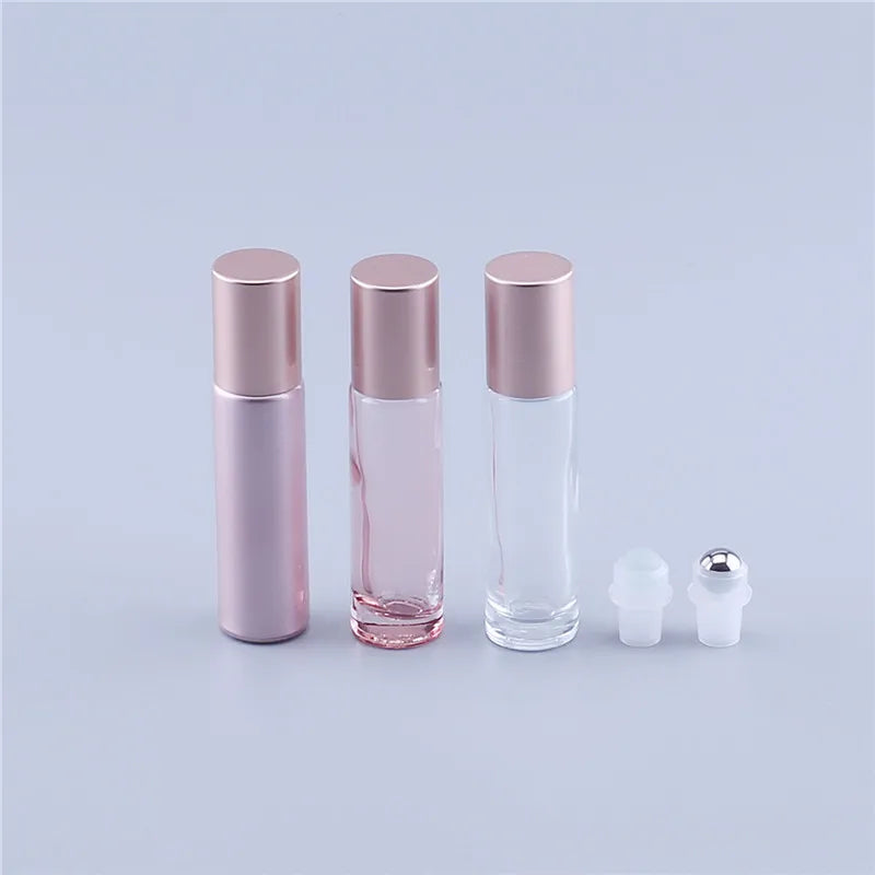 Pink Essential Oil Travel Perfume Bottle Thick Glass Roll On Roller Ball Re-Fill Bottle For Travel