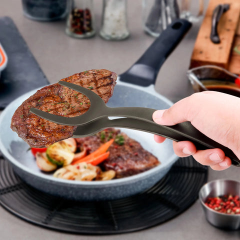 Spatula Tongs 2-in-1 Nylon Grip Flip Egg Steak Fried Pancake Turner Clamp Kitchen Accessory Tool