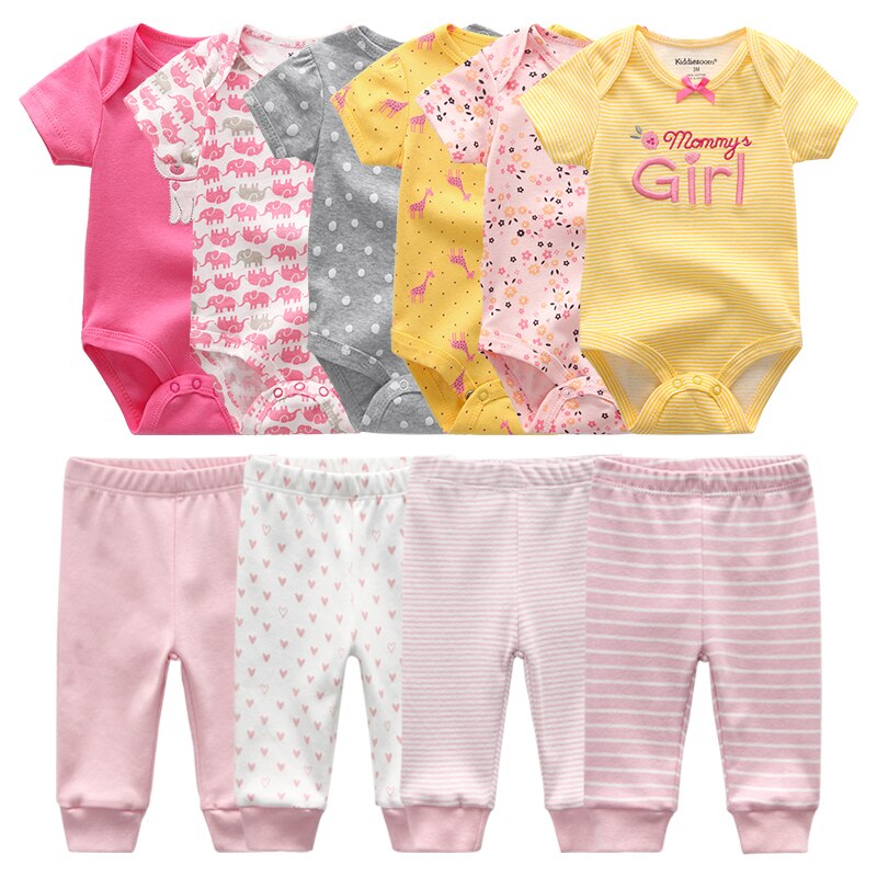 Newborn 6-Piece Bodysuit+4-Piece Pants Sets Baby Toddler Girl Suit Infant Pajama Pure Cotton Sets
