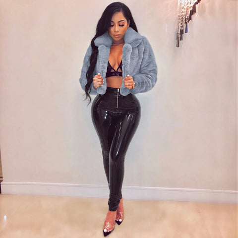 Faux Fur Fleece Coat Women Short Cropped Long Sleeve Open Stitch Fluffy Warm Winter Outerwear