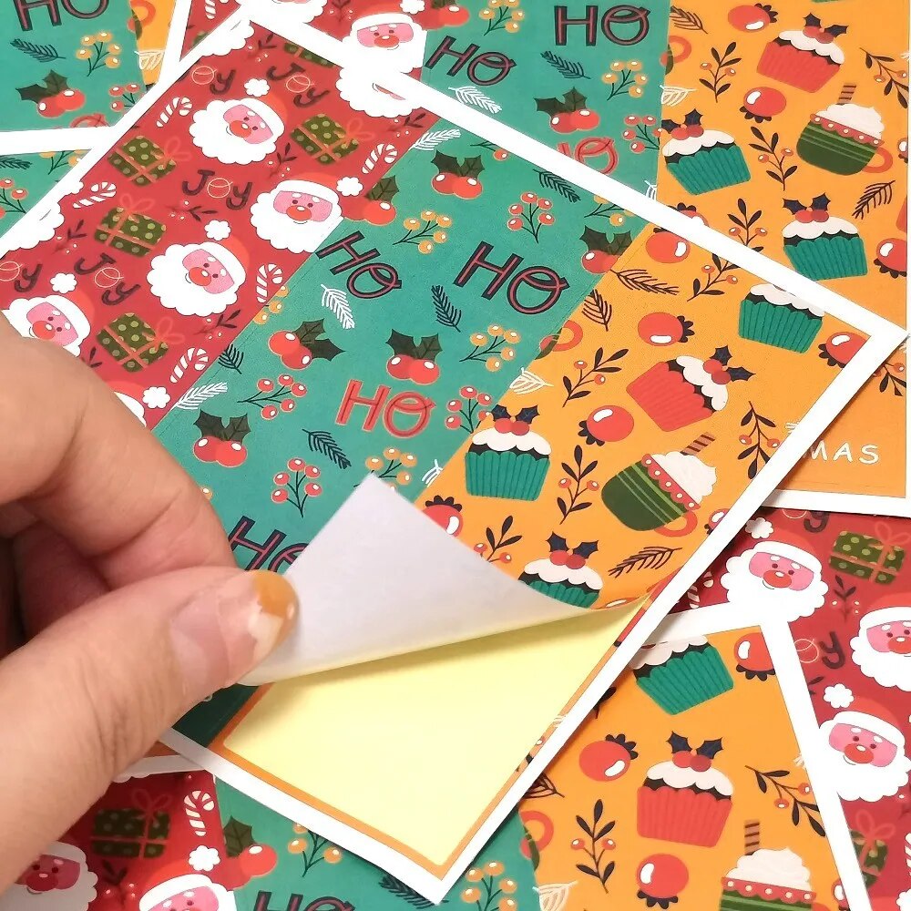 30-60Pcs Merry Christmas Gift Wrap Stickers Tape Animals Snowman Trees Decorative Stickers Wrapping Gift Box Label Tape Christmas Tags