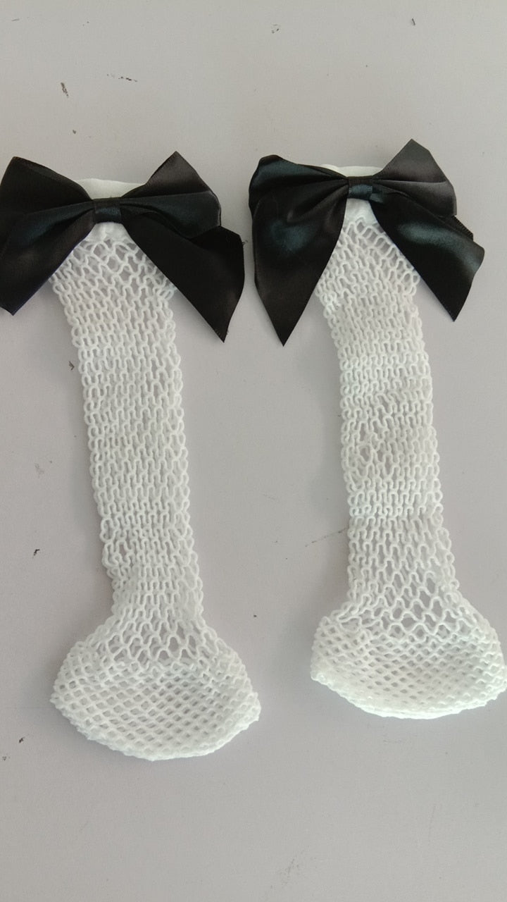 Women's Fashion Black Short Mesh Ankle Socks Fishnet Socks With Cute Bow